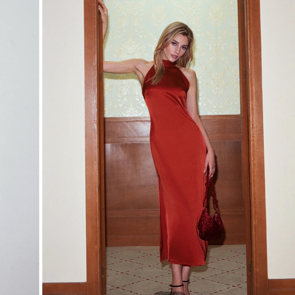 NWT* Elegant Rust Halter Neck Dress
